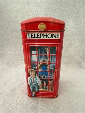 Harrods Red Toy Telephone Booth Collectible Money Bank Tin